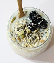 Kooienga's Overnight Chia Oat Bowl is rich with whole foods that can reward long-lasting energy.
Mandatory Credit:	McKel Kooienga