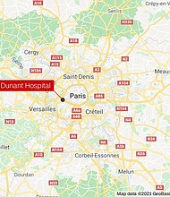 One person was killed and another injured after a shooting in front of a private hospital in Paris on April 12, a police source told CNN.
Mandatory Credit:	CNN/Google