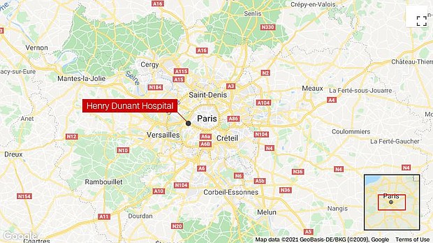 One person was killed and another injured after a shooting in front of a private hospital in Paris on April 12, a police source told CNN.
Mandatory Credit:	CNN/Google