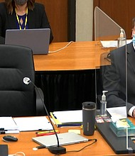 Former Minneapolis police officer Derek Chauvin attends court proceedings on April 12. Minnesota prosecutors are nearing the end of their case against Derek Chauvin in the death of George Floyd as the trial enters its third week of testimony.
Mandatory Credit:	Pool