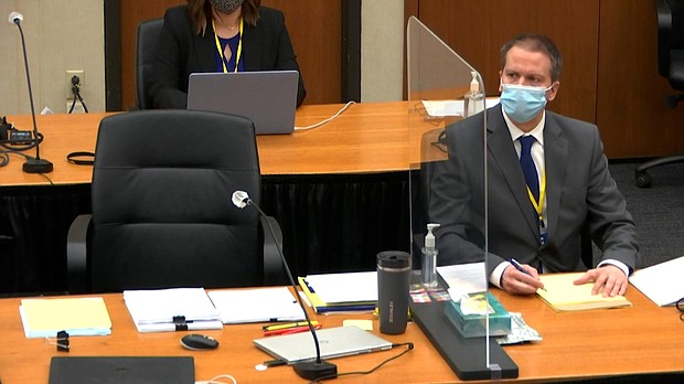 Former Minneapolis police officer Derek Chauvin attends court proceedings on April 12. Minnesota prosecutors are nearing the end of their case against Derek Chauvin in the death of George Floyd as the trial enters its third week of testimony.
Mandatory Credit:	Pool