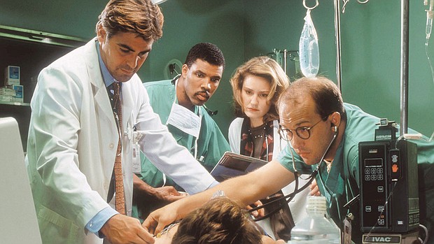 The cast of "ER" will reunite on "Stars In The House" for a special Earth Day episode for Waterkeeper Alliance, producers Seth Rudetsky and James Wesley have announced. George Clooney, Eriq La Salle, Sherry Stringfield and Anthony Edwards are seen in this image from Season 1 of the show.
Mandatory Credit:	©NBC/Courtesy Everett Collectio/©NBC/Courtesy Everett Collectio