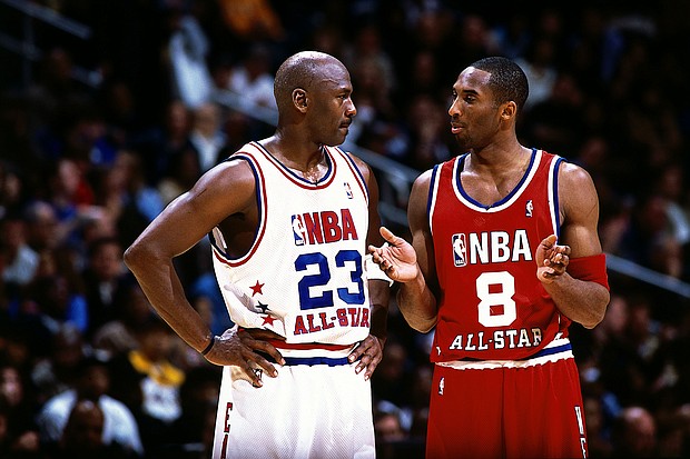 When Los Angeles Lakers great Kobe Bryant is posthumously enshrined in the basketball Hall of Fame on May 15 he'll be welcomed in by arguably the sport's greatest player -- Michael Jordan. They are seen here at the 2003 NBA All-Star Game.
Mandatory Credit: Andrew D. Bernstein/NBAE/Getty Images