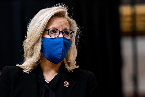 Rep. Liz Cheney, a top House Republican who voted to impeach Donald Trump earlier this year, said April 26 that it should be up to the Justice Department on whether to charge the former president for anything related to his actions on January 6.
Mandatory Credit:	Erin Schaff/Pool/Getty Images
Dateline:	Washington, DC,