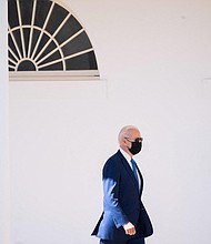 The Biden administration will launch what officials are calling the "Getting America Back on Track" tour the day after the President's speech on Wednesday. Biden is shown here walking alongside the West Wing Colonnade as he prepares to depart on Marine One from the South Lawn of the White House in Washington, DC, March 26, 2021.
Mandatory Credit:	SAUL LOEB/AFP/Getty Images