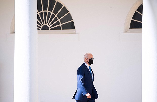 The Biden administration will launch what officials are calling the "Getting America Back on Track" tour the day after the President's speech on Wednesday. Biden is shown here walking alongside the West Wing Colonnade as he prepares to depart on Marine One from the South Lawn of the White House in Washington, DC, March 26, 2021.
Mandatory Credit:	SAUL LOEB/AFP/Getty Images