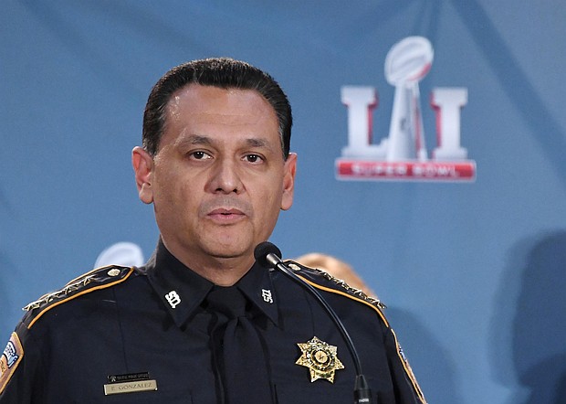 President Joe Biden will nominate Harris County, Texas, Sheriff Ed Gonzalez to serve as director of Immigration and Customs Enforcement. Gonzalez is shown at the Super Bowl LI security press conference.
Mandatory Credit:	Kirby Lee/USA TODAY Sports/Imagn