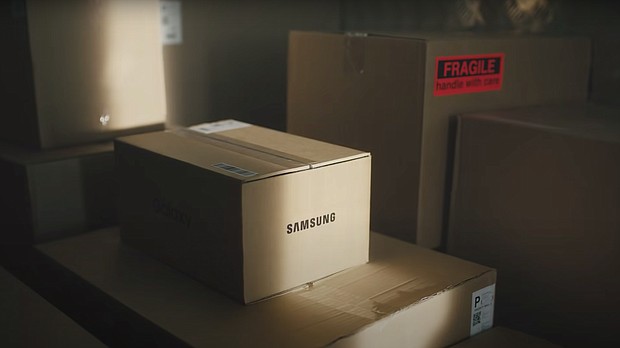 Caption:	In a teaser video leading up to the Samsung "Unpacked" event on April 28, a package with a Galaxy label is transported in a van.
Mandatory Credit:	Samsung/YouTube