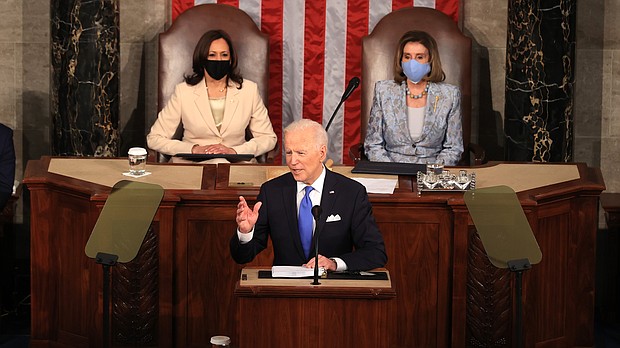 President Joe Biden pledged his support for transgender Americans during his address to a joint session of Congress on April 28, telling members of the community he's standing by them at a time when they face a barrage of attacks by GOP-led state legislatures.
Mandatory Credit:	Chip Somodevilla/Getty Images