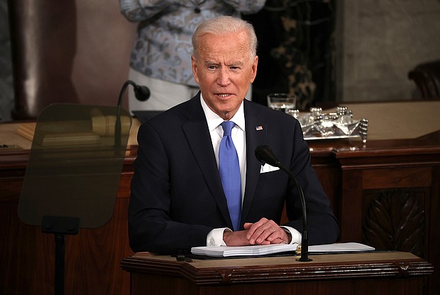 The Biden administration will raise the refugee ceiling to 62,500 people this fiscal year. Biden is shown in the House chamber of the U.S. Capitol April 28, 2021 in Washington, DC.
Mandatory Credit:	Chip Somodevilla/Getty Images