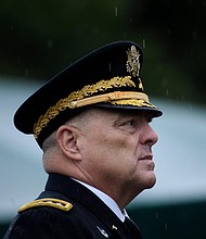 Chairman of the Joint Chiefs Gen. Mark Milley said he is open to the idea of changes to the Uniform Code of Military Justice (UCMJ) and removing the chain of command from involvement in sex assault investigations. Milley is shown at Fort Myer on September 30, 2019.
Mandatory Credit:	Brendan Smialowski/AFP/Getty Images