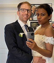 Nupur Gupta and Attila Bosnyak, pictured here on their wedding day, have looked after one another during the stresses of the pandemic.
Mandatory Credit:	Courtesy Nupur Gupta/Attila Bosnyak