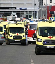 Eight children and a teacher were killed in Russia on Tuesday as two gunmen opened fire at a school in the western city of Kazan, according to state media reports.
Mandatory Credit:	Yegor Aleyev/TASS/Getty Images