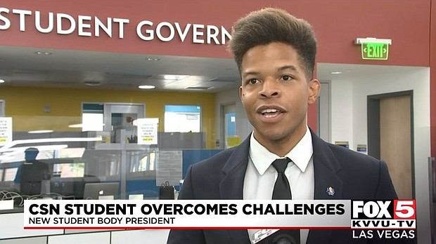 Zachary Johnigan said he overcame a difficult childhood to become student body president at the College of Southern Nevada.
Mandatory Credit:	KVVU