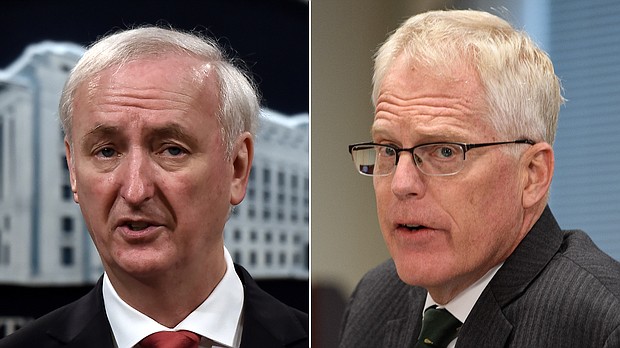 Former acting Secretary of Defense Christopher Miller (right) is expected to tell Congress May 12 that he was concerned sending US troops to Capitol on January 6 would have encouraged the conspiracy of a possible "military coup," according to his prepared testimony obtained by CNN.
Mandatory Credit: Getty