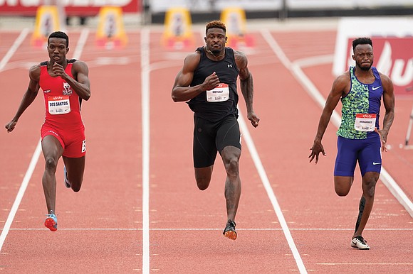 Football star DK Metcalf was fast, but not fast enough at the USATF Golden Games track meet May 8 in …