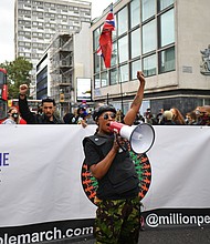 Sasha Johnson pictured in August 2020 at a march against institutional racism in London.
Mandatory Credit:	JUSTIN TALLIS/AFP/AFP via Getty Images
