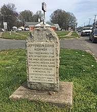 Another one?  Yes, Richmond, another Confederate marker has turned up. This is one of two Confederate highway markers in South Side that City Hall is working to get rid of. Location: Harwood Street and Richmond Highway, a few blocks south of the Confederate marker placed in 1935 at 400 Richmond Highway. This marker has been in place since 1929. A Richmond chapter of the United Daughters of the Confederacy installed both.