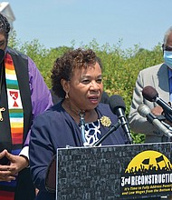 Rep. Barbara Lee of California speaks May 20 about a new resolution titled “Third Reconstruction: Fully Addressing Poverty and Low Wages From the Bottom Up” on Capitol Hill in Washington.