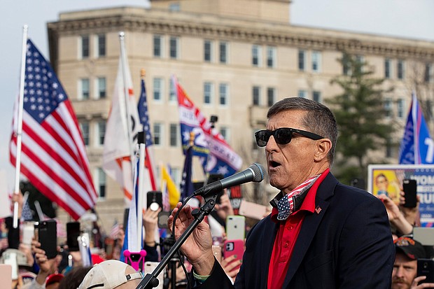 Michael Flynn speaks during a protest of the outcome of the 2020 election outside the Supreme Court on December 12, 2020 in Washington, DC. The US Army said June 2 it will not investigate former Gen. Michael Flynn for statements he recently made in which he appeared to endorse a Myanmar-style coup occurring in the US.
Mandatory Credit:	Tasos Katopodis/Getty Images