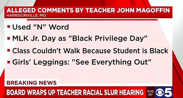 A school teacher is accused of using racial and homophobic slurs in the classroom.
Mandatory Credit:	KCTV
