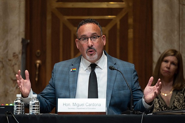 Education Secretary Miguel Cardona testifies before the Labor, Health and Human Services, Education and Related Agencies Subcommittee on Capitol Hill in Washington, DC, on June 16.
Mandatory Credit:	JIM WATSON/AFP/Getty Images