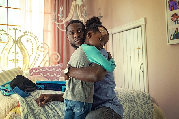 Kevin Hart plays the widowed dad to Melody Hurd in the Netflix movie 'Fatherhood.'
Mandatory Credit:	PHILIPPE BOSSE/NETFLIX