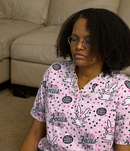 Lakiea Bailey meditates during an online yoga class designed for sickle cell survivors.
Mandatory Credit:	Steve Sorg/ CNN