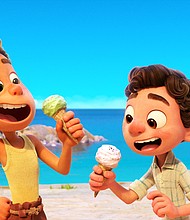 Two sea monsters get a taste of dry land in Pixar's "Luca."
Mandatory Credit:	Disney+