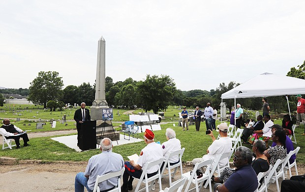 Congressman A. Donald McEachin offers keynote remarks at Woodland Cemetery on Saturday to honor those who were once enslaved. The commemoration, “A Juneteenth Moment of Remembrance at Woodland Cemetery,” was sponsored by the Woodland Restoration Foundation and Henrico County.