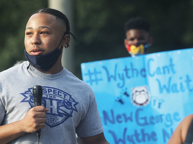 Jeremiah Armstead, 15, a rising junior at George Wythe High School, tells people at a community meeting last Friday that he often is too embarrassed to say where he attends high school because of its reputation of being old, decrepit and forgotten. He said he hopes the School Board will work with the city to build a new school before he graduates.