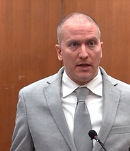 Derek Chauvin spoke briefly in court offering his condolences to the Floyd family.
Mandatory Credit:	Pool