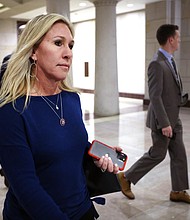 GOP Rep. Marjorie Taylor Greene would like to serve on House Speaker Nancy Pelosi's select committee to investigate the January 6 insurrection, the Georgia freshman told CNN in an interview Thursday.
Mandatory Credit:	Kevin Dietsch/Getty Images North America/Getty Images