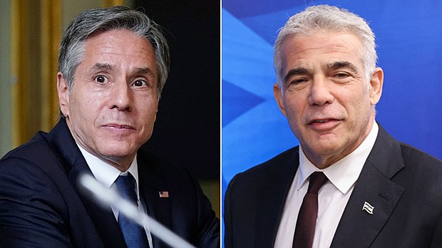 US Secretary of State Antony Blinken meets with Israeli Foreign Minister Yair Lapid in Rome on Sunday.
Mandatory Credit:	Getty