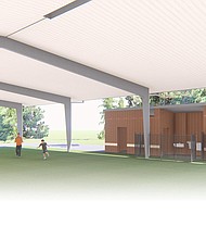 Rendering of the new outdoor pavilion at Harriet and Joe Foster Family YMCA in fall 2021