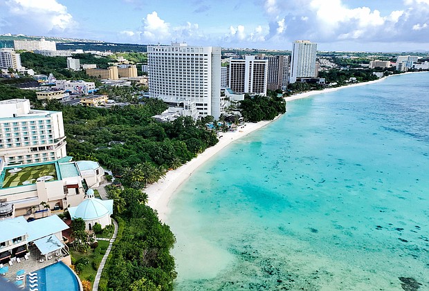 This photo taken on June 24 shows Tumon Bay in Guam as the US Pacific territory prepares to offer visitors a Covid-19 vaccination with their holiday, in a bid to restart its struggling tourism industry.
Mandatory Credit:	Mar-Vic Cagurangen/AFP/Getty Images
