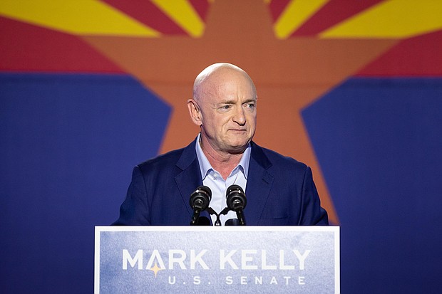 Arizona Sen. Mark Kelly, pictured here on November 3, 2020  in Arizona, announced his campaign had raised nearly $6 million in the second quarter of 2021, ending the three-month period with more than $7 million cash on hand.
Mandatory Credit:	Courtney Pedroza/Getty Images