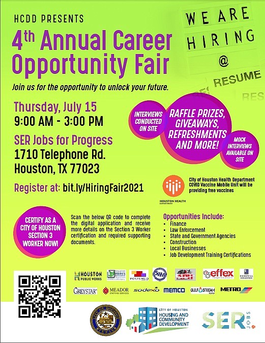 The City of Houston Housing and Community Development Department and workforce opportunity nonprofit SERJobs will host a career opportunity fair. …