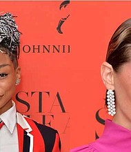 Tati Gabrielle sparkled in De Beers Jewellers & Jaime King shined in De Beers Forevermark Diamonds at the 2021 Sustainable Style Awards. Photo courtesy of De Beers