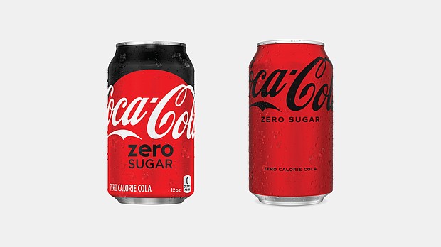 The old version of Coca-Cola Zero Sugar, left, compared to the new.
Mandatory Credit:	The Coca-Cola Company