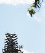 Scaffolding engulfs the state-owned Old City Hall, the 1894 building that once was the center of Richmond's government in Downtown. The historic building at Broad and 10th streets is undergoing its first renovation since 1983. Old City Hall is regarded as a magnificent example of Gothic Revival architecture, but the history of its construction was mired in racial bigotry and municipal corruption, according to historical accounts.
