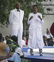 Elaine Brown, center, former leader of the Black Panthers