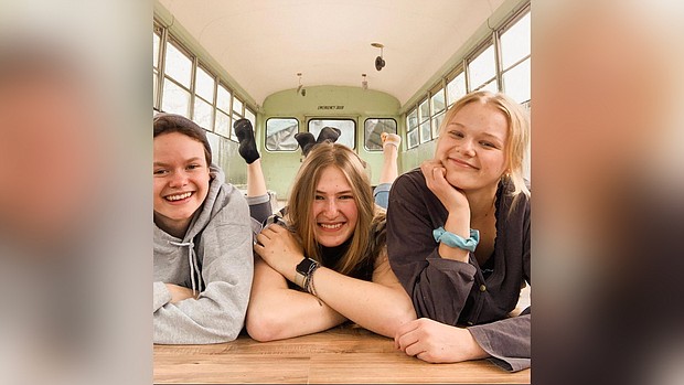 From left to right, Bekah King, Abi Roberts, and Morgan Tabor on the floor of their bus.
Mandatory Credit:	Courtesy Morgan Tabor