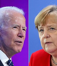 The US announced July 21 that it has reached a deal with Germany that would allow completion of the controversial Nord Stream 2 pipeline opposed by the Biden administration as a "malign influence project" that Russia could use to gain leverage over European allies.
Mandatory Credit:	MANDEL NGAN/AFP/POOL/AFP via Getty Images