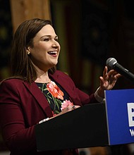 Rep. Abby Finkenauer introduces Democratic presidential candidate, former Vice President Joe Biden, on January 3, 2020, in Independence, Iowa.
Mandatory Credit:	Stephen Maturen/Getty Images