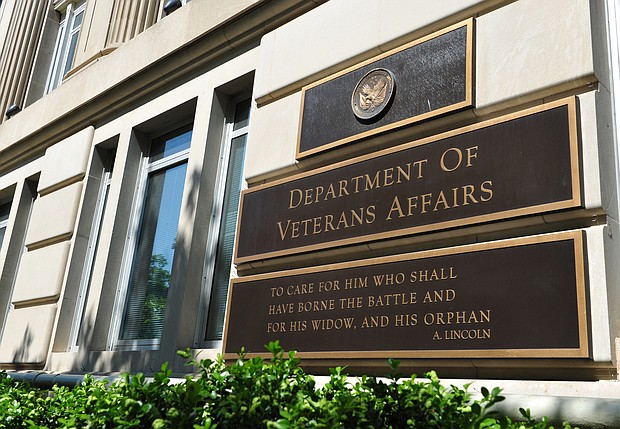 This May 19, 2014 photo shows a sign in front of the Veterans Affairs building in Washington, DC. The Department of Veterans Affairs will require many of its frontline health workers to be vaccinated, a senior administration official told CNN on July 26.
Mandatory Credit:	KAREN BLEIER/AFP/Getty Images