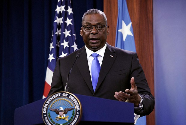 Defense Secretary Lloyd Austin holds a news conference on July 21, at the Pentagon in Washington, DC. Austin said July 27 that China's claims and actions in the Indo-Pacific threaten the sovereignty of nations around the region while Washington is committed to building partnerships that guarantee the vital interest of all nations.
Mandatory Credit:	Olivier Douliery/AFP/Getty Images