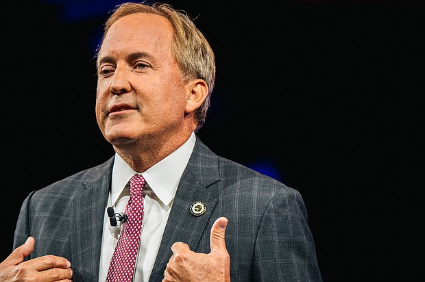 Texas Attorney General Ken Paxton speaks during the Conservative Political Action Conference held at the Hilton Anatole on July 11 in Dallas.     Former President Donald Trump has endorsed Paxton in his bid for re-election, snubbing George P. Bush.
Mandatory Credit:	Brandon Bell/Getty Images