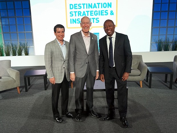 Houston First Corporation Acting President & CEO, Michael Heckman, Mayor Sylvester Turner, and Houston First's Board of Directors Chair David Mincberg