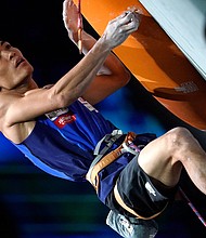 Olympic sport climber Tomoa Narasaki of Japan competes in the 2019 Climbing World Championships.
Mandatory Credit:	Toru Hanai/Getty Images